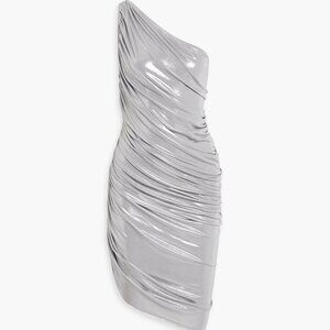 Norma Kamali Metallic Silver Diana Mini Dress, XXS
